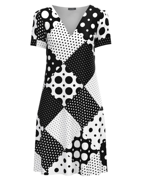 Rochie alb negru casual de vara imprimată cu model buline CMD2901 - Img 1