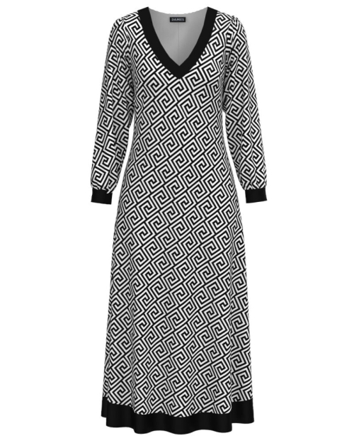 Rochie alb negru eleganta cu maneca lunga