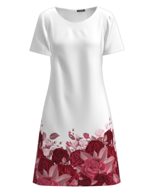 Rochie alba casual cu maneca scurta imprimata Trandafiri CMD743 - Img 10