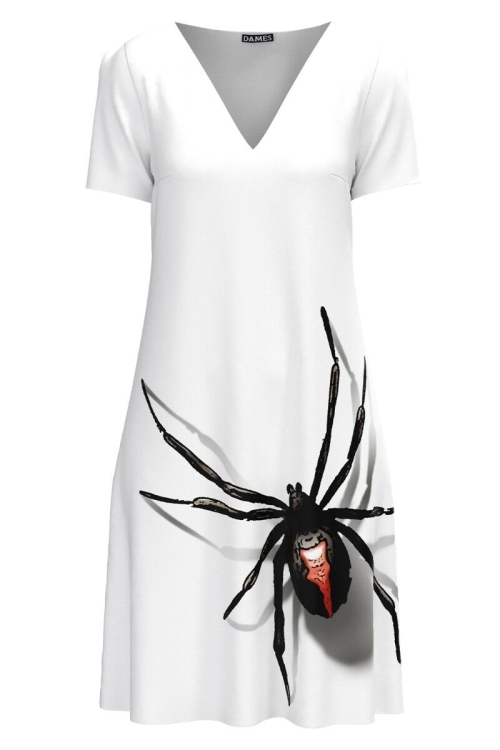 Rochie alba casual de vara imprimată cu model Paianjen CMD3103