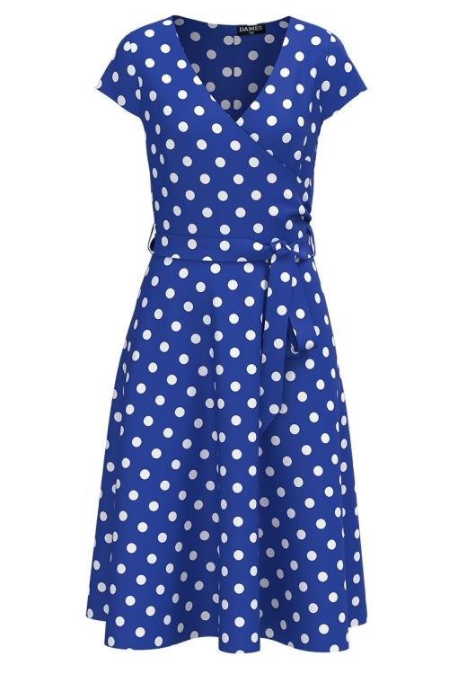 Rochie albastra de vara cu maneca scurta imprimata cu model Buline - Img 2
