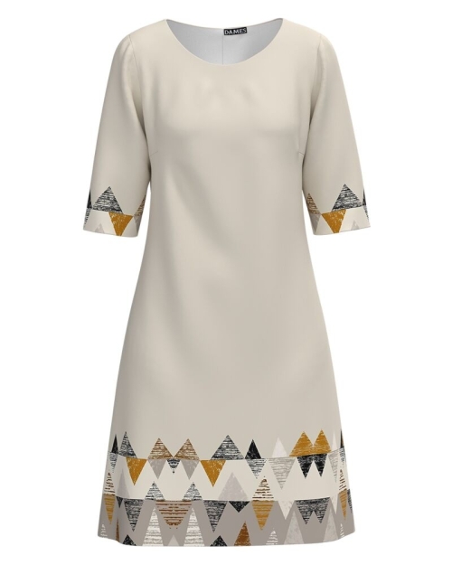 Rochie bej casual imprimata cu model Aztec CMD3090