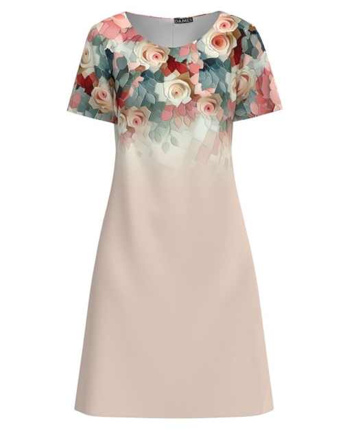 Rochie bej casual imprimata cu model Floral SS24 - Img 1