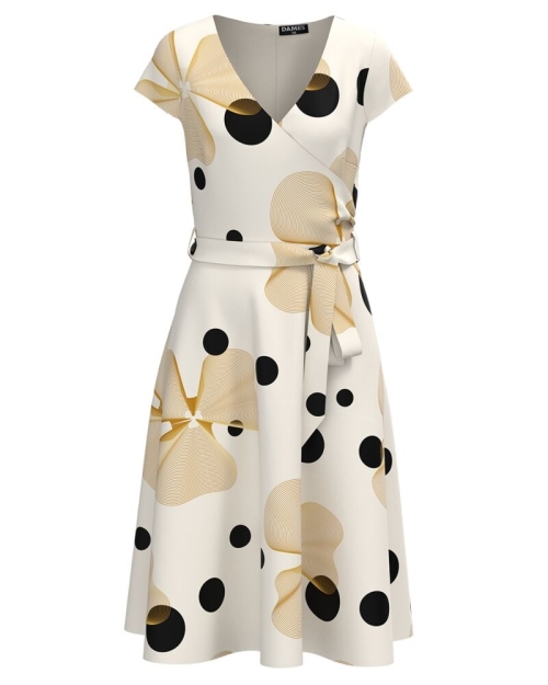 Rochie bej de vara cu maneca scurta imprimata cu model Abstract CMD2936 - Img 1