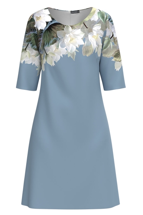 Rochie bleu casual imprimata cu model floral Magnolie CMD2086 - Img 2