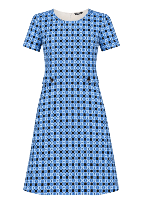 Rochie bleu din crepe cu cordon reglabil Mozaic Mediteranean