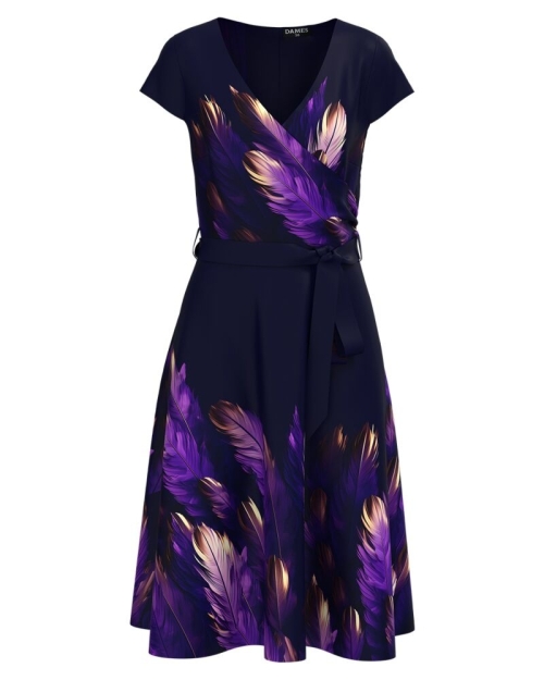Rochie bleumarin eleganta de vara cu maneca scurta imprimata in contrast CMD4352 - Img 1