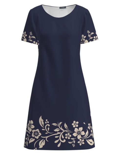 Rochie bleumarin evazata imprimata cu model Floral CMD2660