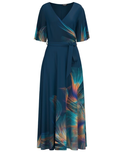 Rochie bleumarin lunga eleganta de seara imprimata cu model abstract CMD4128