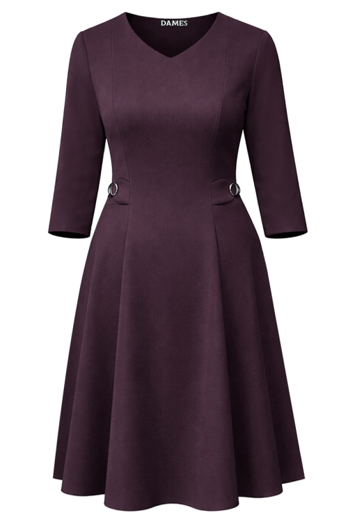 Rochie burgundy in clini cu bride si nasturi decorativi