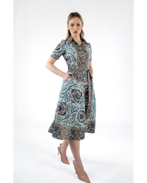 Rochie camasa cu maneca scurta imprimata cu model floral oriental SS24 - Img 1