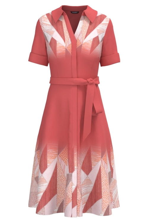 Rochie camasa din in cu buzunare si imprimeu mozaic