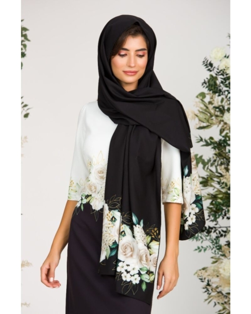 Rochie casual alb negru imprimata cu model trandafiri CMD2995 - Img 8