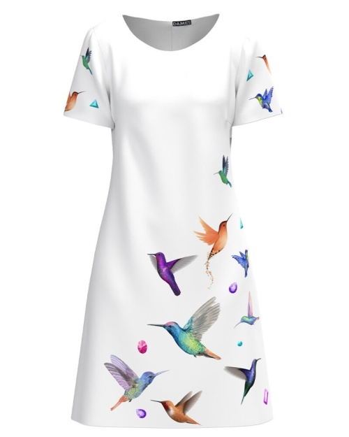 Rochie casual alba imprimata cu model Colibri CMD2946 - Img 1