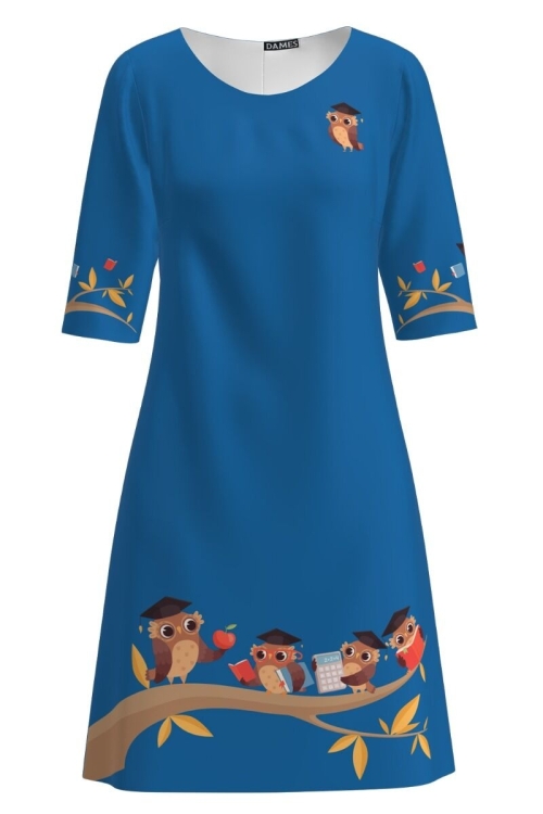 Rochie casual albastra imprimata digital Bufnite CMD1206 - Img 2