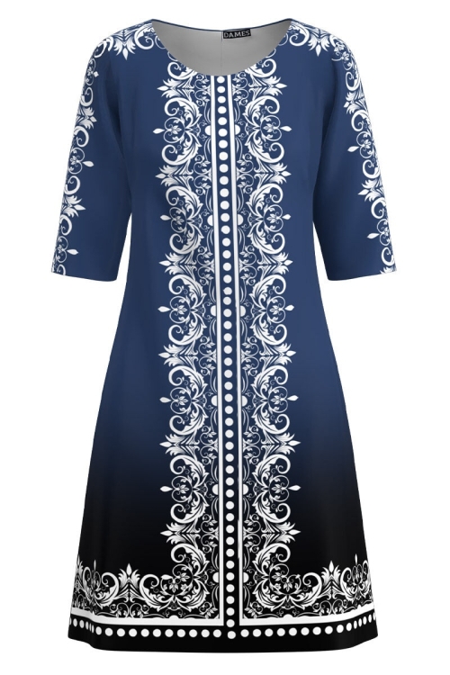Rochie casual albastru in degrade cu imprimeu floral CMD2049 - Img 2