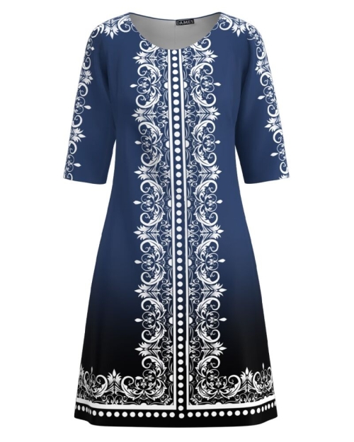 Rochie casual albastru in degrade cu imprimeu floral CMD2049 - Img 1