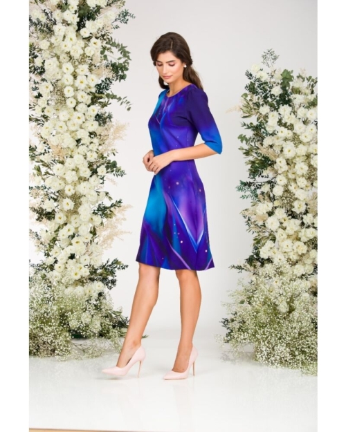 Rochie casual albastru violet imprimata cu model floral CMD3075 - Img 6