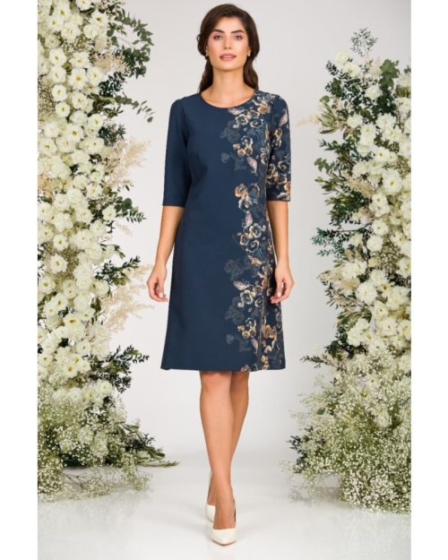 Rochie casual antracit cu maneca imprimata cu model floral CMD2453 - Img 1