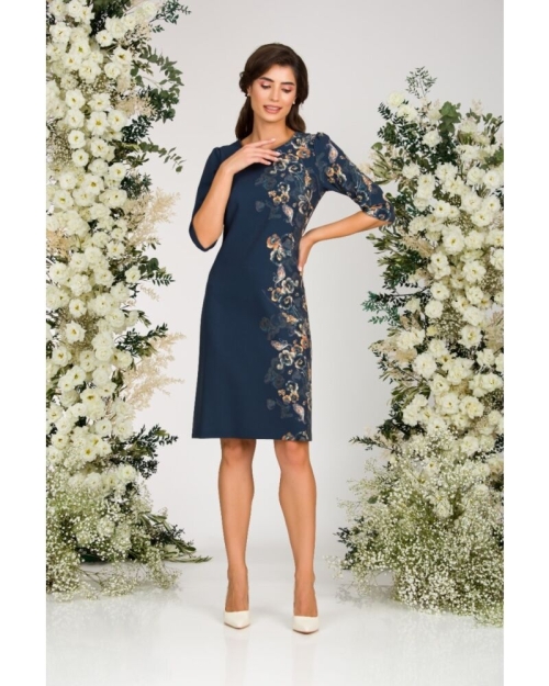 Rochie casual antracit cu maneca imprimata cu model floral CMD2453 - Img 2
