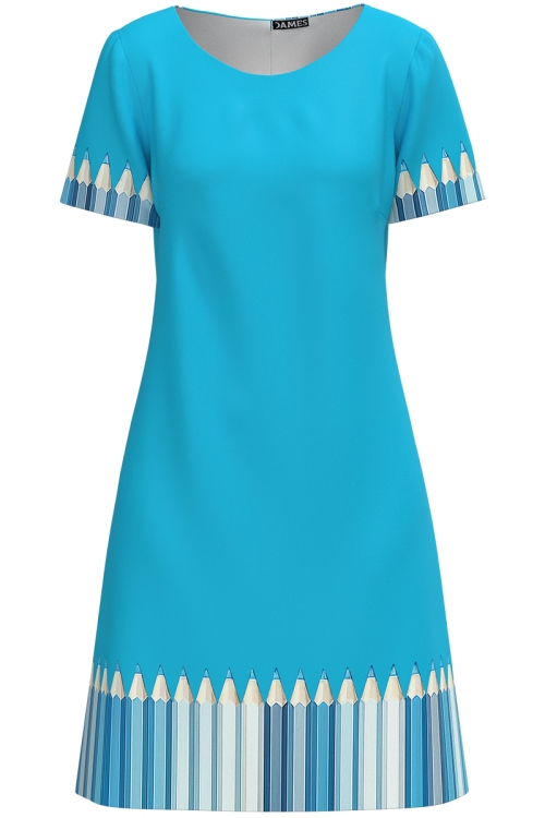 Rochie casual bleu cu maneca scurta Creioane colorate
