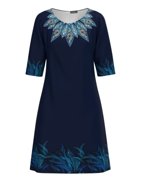 Rochie casual bleumarin imprimata cu model floral CMD3786