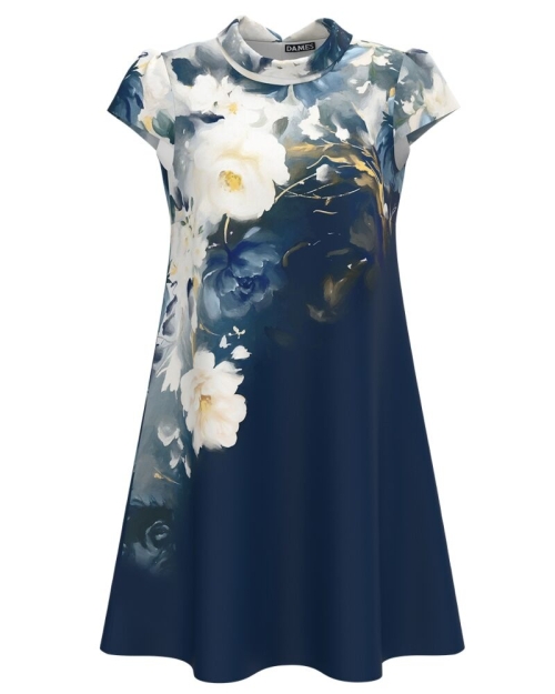 Rochie casual bleumarin imprimata cu model floral CMD4180