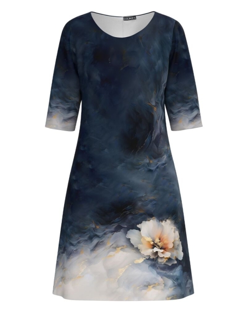 Rochie casual bleumarin in degrade imprimata cu model floral