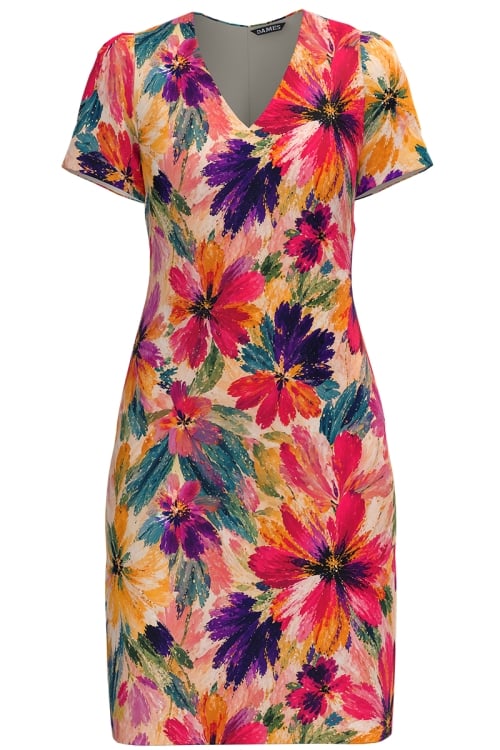 Rochie casual cu decolteu in V imprimata Explozie de culoare