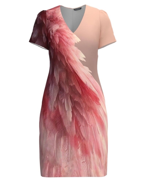 Rochie casual cu decolteu in V imprimata in nuante de roz CMD4424 - Img 1