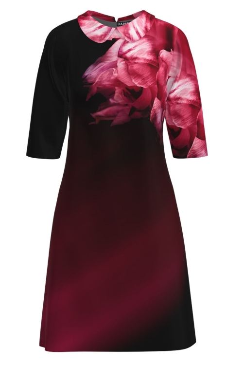 Rochie casual cu guler Viva Magenta imprimeu Floral CMD3725 Stoc - Img 2