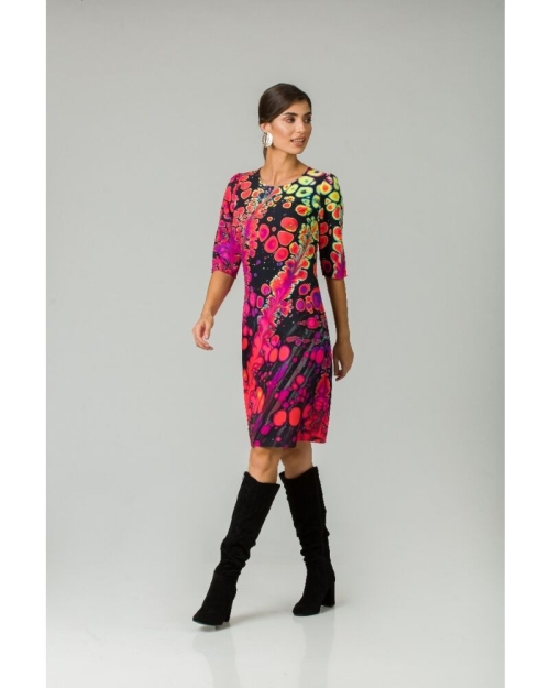 Rochie casual cu maneca imprimata digital abstract Fucsia CMD202 - Img 5