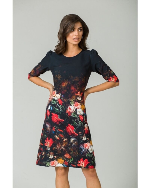 Rochie casual cu maneca imprimata digital floral Buchet CMD201 - Img 1
