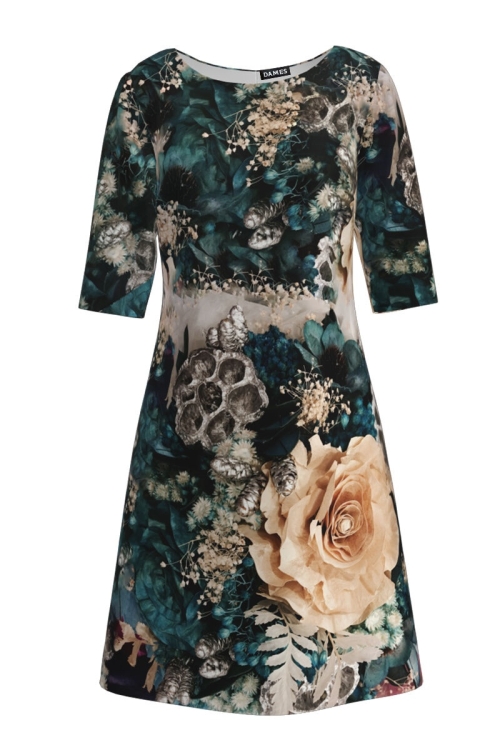 Rochie casual cu maneca imprimata digital Trandafir 3D CMD224 - Img 2