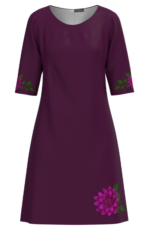 Rochie casual evazata mov pruna imprimata floral