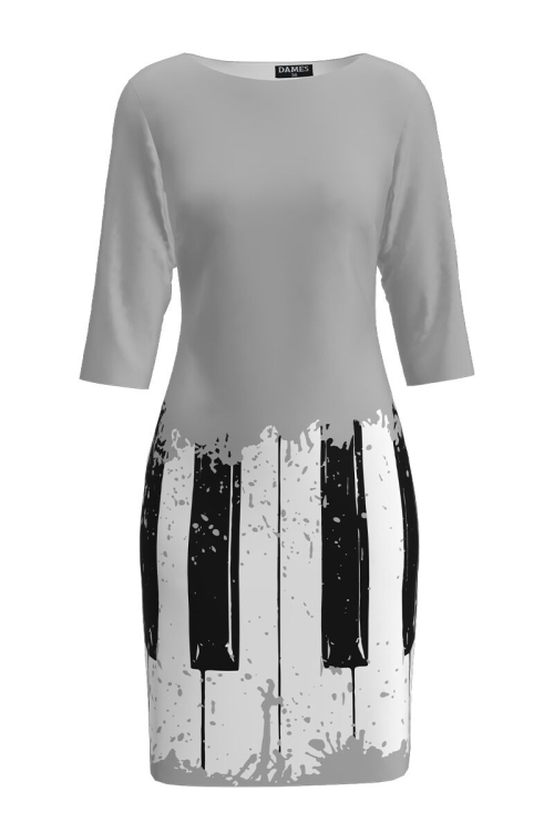 Rochie casual gri imprimata digital Piano CMD2271 - Img 2