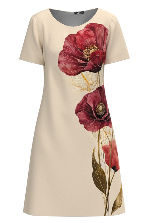 Rochie casual imprimata flori de mac