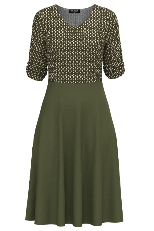 Rochie casual kaki cu maneci incretite