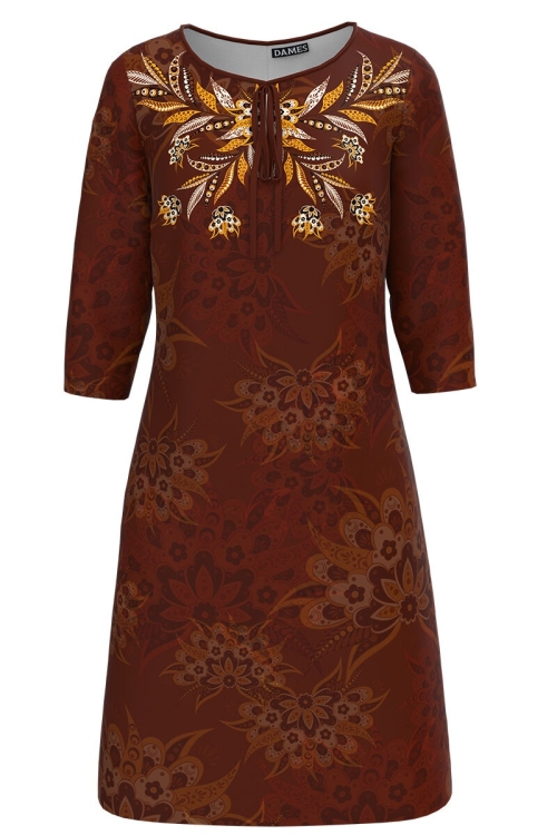 Rochie casual maro imprimata cu motive florale CMD1248