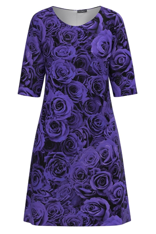 Rochie casual mov imprimata cu trandafiri in contrast CMD1753 - Img 2