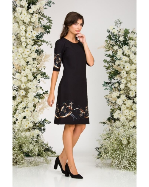Rochie casual neagra cu imprimeu crini CMD1118 - Img 2