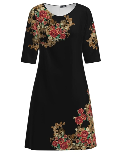 Rochie casual neagra cu imprimeu floral CMD3483