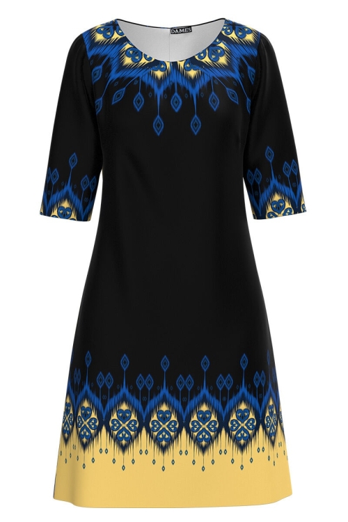 Rochie casual neagra imprimata cu model Etnic CMD3047 - Img 2