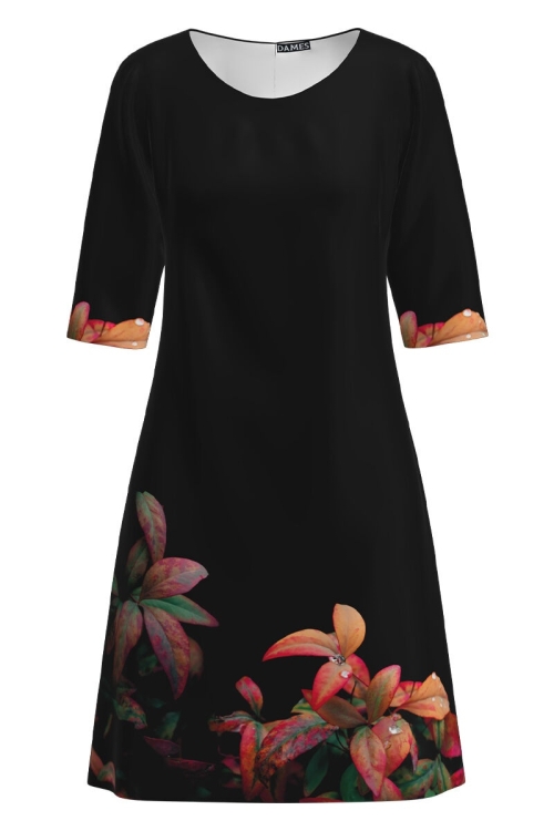 Rochie casual neagra imprimata cu model floral CMD2319 - Img 2