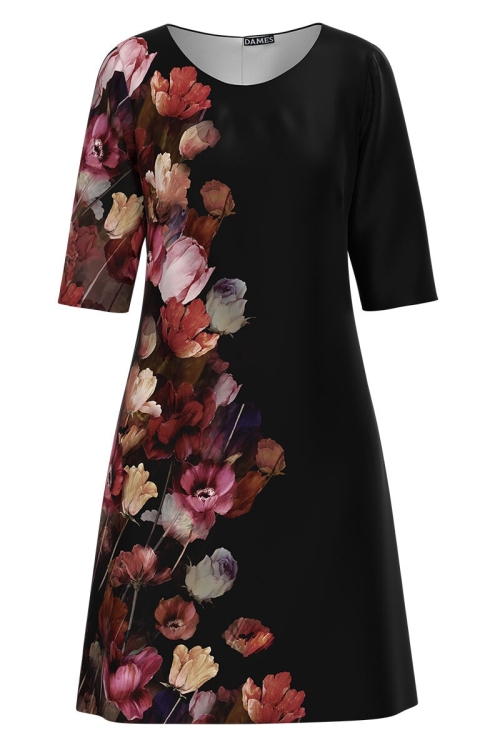 Rochie casual neagra imprimata cu model floral CMD2472 - Img 2