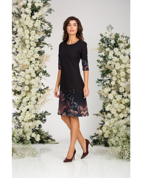 Rochie casual neagra imprimata cu model floral CMD2703 - Img 2