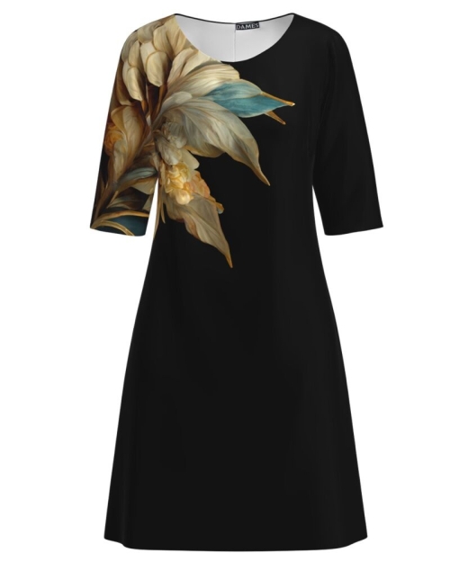 Rochie casual neagra imprimata cu model floral CMD3252