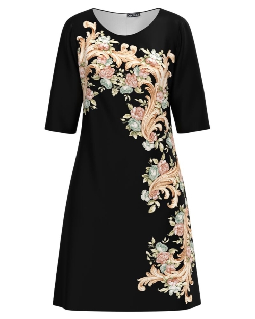 Rochie casual neagra imprimata cu model floral CMD4746