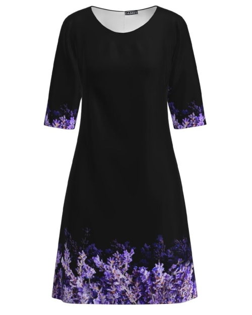 Rochie casual neagra imprimata cu model floral Lavanda CMD1922 - Img 1