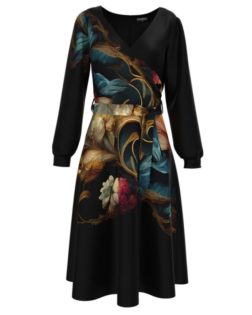 Rochie casual neagra imprimata cu model floral